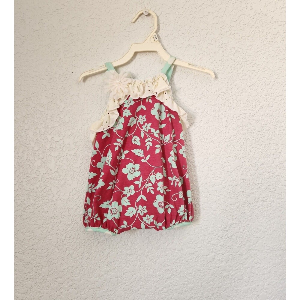 Peaches N Cream Baby Girl Bodysuit Size 6/9 Pink/Green Floral New With Tags